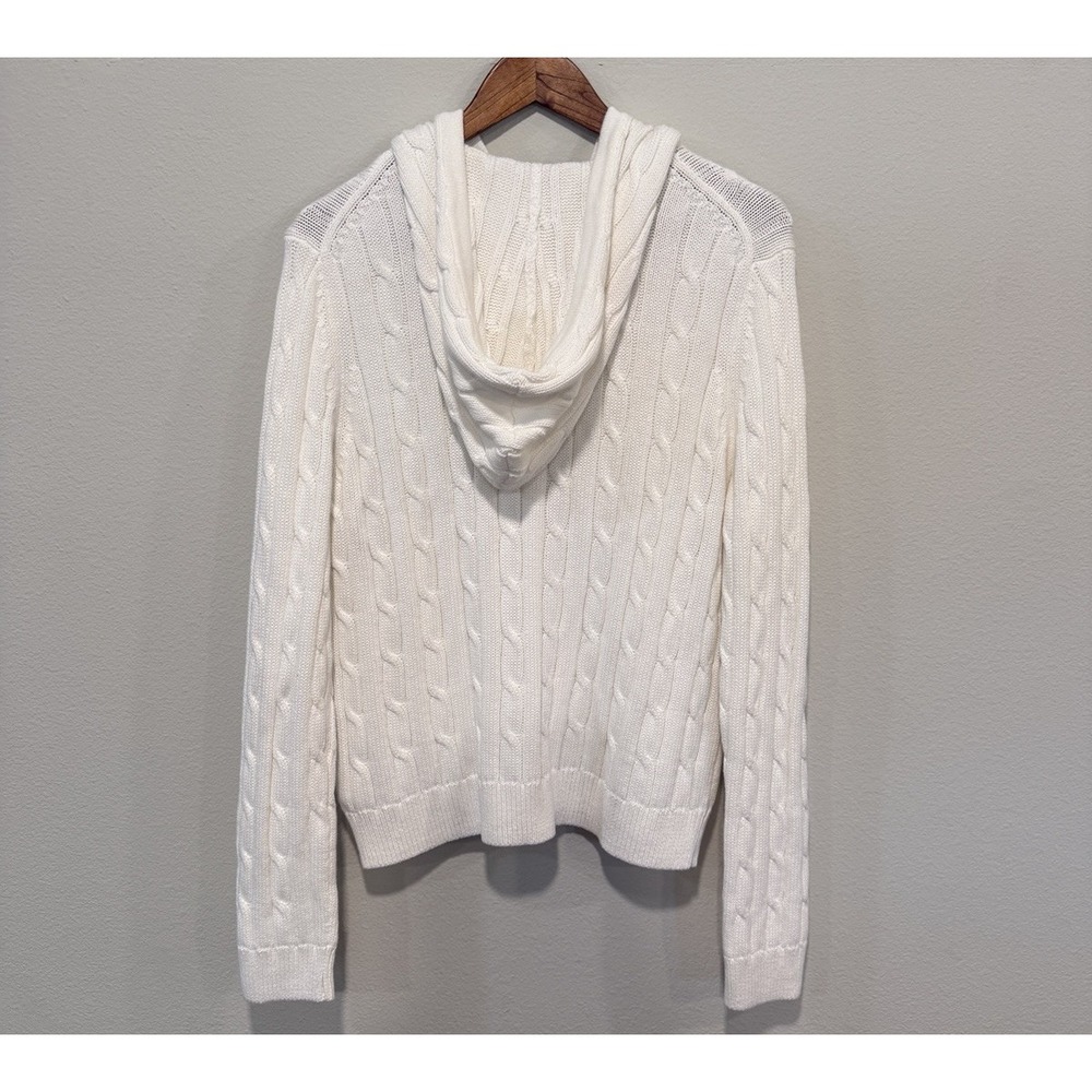 Gap 100% Cotton Cable-Knit Zip Cardigan Sweater XL White Hooded Preppy Coastal - Picture 3 of 9